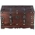 FD00432 Truhe, Holztruhe, Schatzkiste,Kiste, Piratenkiste, Kleinm&ouml;bel, Mit Metallbeschl&auml;gen, Antikoptik, Holz, verschieden Gr&ouml;&szlig;en, Maritim, Deko, Hochwertig, Kolonialtruhe, Kolonialstil, Holzbox, Truhe mit ornamenten und Lederriemen . Gr. M bis XXL (Gr&ouml;&szlig;e L 50cm x 25cm x 28cm)