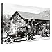 Produktbild LANA KK Luxus Ausführung Leinwandbild"Gasstation Sw" Auto und Oldtimer auf 4cm Echtholz, schwarz/Weiß, 80 x 60 cm