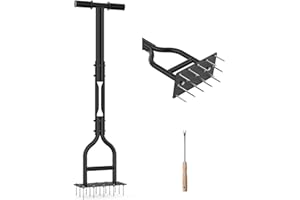 HYCHIKA BETTER TOOLS FOR BETTER LIFE HYCHIKA Aérateur Gazon, 15 Pointes en Acier Solide, Scarificateur Pelouse, Aérateurs de Gazon Manuels, Aerateur Gazon Outils Jardinage