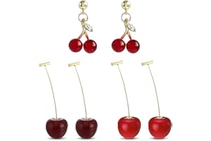 EPCDBBRT 3 Pairs Of Cherry Earrings, 3D Cherry Pendant, Temperament Earrings, Suitable For Ladies And Girls