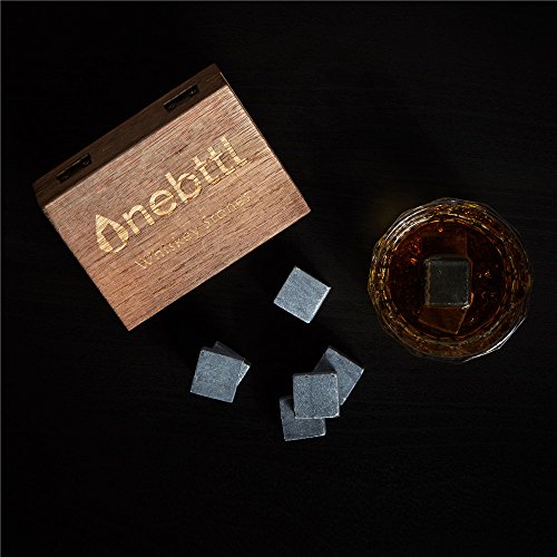 Onebttl Whisky Steine zum Kühlen Ihres Whiskys, Wein und andere Getränke, hält Ihr Getränk kalt, keine Wasserverdünnung und wiederverwendbare Eiswürfel. Satz mit 9 Marmor mit eleganter Holzkiste & Samtbeutel. - 3