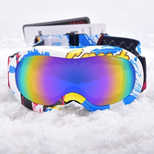 Kids dual-layer ski goggles,Anti-fog 100% uv protection Wide sphercial goggle Compatible myopia glasses Winter goggles-A