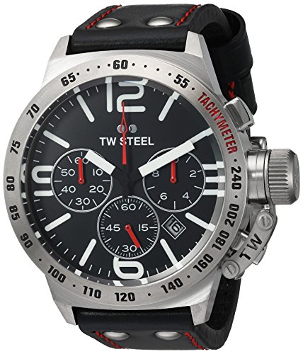 TW Steel Canteen Leather Unisex Quartz Watch with Black Dial Chronograph Display and Black Leather Strap CS9