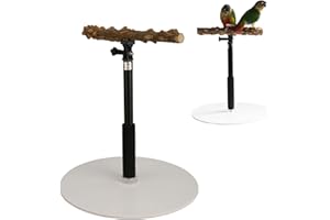 OREB Soporte de Juego para Pájaros, Altura Ajustable Loro Formación Perch Stand, 11.8in-37.0in, Plataforma de Madera Natural para Loros, Soporte de Juego Portátil Y Desmontable para Cacatúas, Agapornis