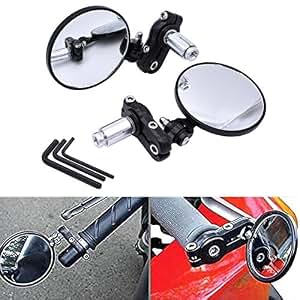 2 Specchietti Retrovisori Laterali Per Moto CNC In Alluminio Nero - Montaggio Su Manubrio 22 Mm, Universali