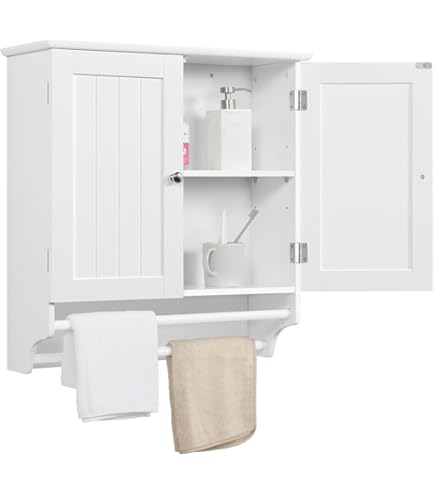 Shally Dogan Armadio Pensile Da Bagno/Cucina - Legno MDF Con 2 Ante E Ripiano Regolabile, 59.5x31x59.5 Cm, Bianco