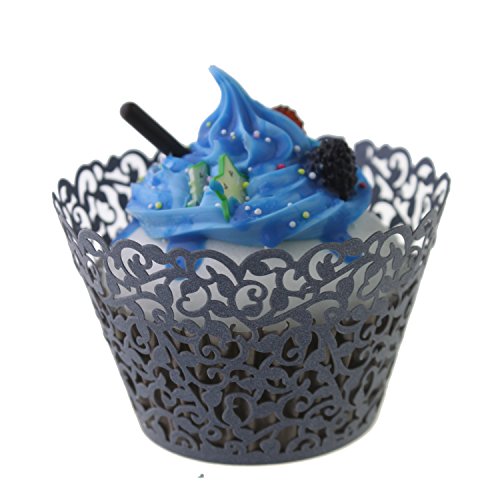 yuyikes 100 filigranen Artistic Backen Kuchen Pappbecher Little Vine Spitze Laser Schnitt rutschsicher Cupcake Wrappers Backförmchen Muffin Halter Schutzhülle für Hochzeit Geburtstag Party Dekoration, schwarz