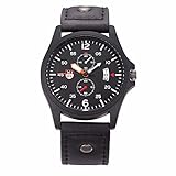 IG-Invictus Herren Leder Band Uhren Militär Sport Analog Quarz Datum Armbanduhr BK XINEW Herren Gürtel Kalender Quarzuhr