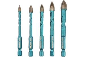 Wood Plastic Masonry Drill Bits - MINLAYCUT 5pcs 3/16" 1/4" 5/16" 3/8" 1/2"(5/6/8/10/12mm) Carbide Drill Bits Tip Quick Change Hex Shank for Wood, Plastic, Masonry, Ceramic Tile, Concrete