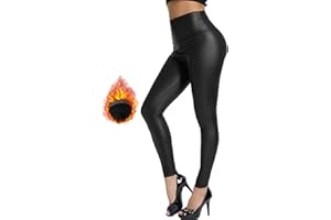 Olasfa Leggings in Pelle PU Donna Termici Invernali Sexy Leather Pants Sexy Slim Vita Alta Pantaloni Elastici Skinny Pelle Pantaloni