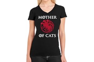 SHIRTGEIL GOT - Mother of Cats - dla kotów przyjaciół damski t-shirt z dekoltem w kształcie litery V