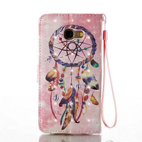 KSHOP Für Samsung Galaxy A5(2017) Lederhülle Schutzhülle Full Body Schutz Tasche Case, Stilvoll Mode [Bunt Muster] Flip Wallet Case Slim PU Leder Cover Tasche Handy Case Schutz Hüllen im Bookstyle Handyhülle Ledertasche mit Stand Funktion Kartenfächer Magnetverschluss Magnet Etui Schale Schutzhüllen Handytasche Displayschutzfolie 3D geprägte Malerei 3D embossed painting + Metall Stift Stylus Pen Rose – Rosa Campanula Quaste - 3