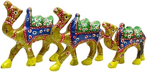 Camel Statue Paper Mache Hand Painted Figurine Decorative Sculpture Set of 3 Pieces
