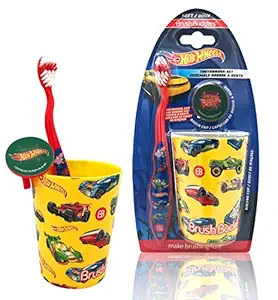 Premium Children Friendly Designed Happy Brushing Time Soft Bristle Toothbrush Kit - Manual Toothbrush, Cover Cap, Rinsing Cup for Kids Boys by brushbuddies