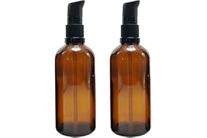 HAPPYUPCITY Leere nachfüllbare bernsteinfarbene Glas-Lotion-Pumpflasche (100 ml), tragbarer Seifenspender, Make-up-Behälter, Reisebehälter für Shampoo, Kosmetik, Entferner, Öl, 2 Stück