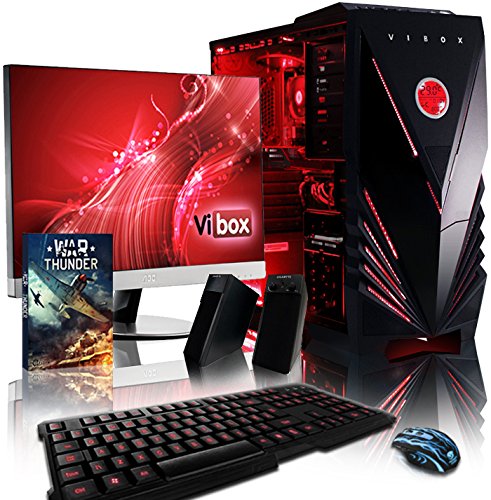 VIBOX Rapid Komplett-PC Paket 5 Gaming PC - 4,2GHz Intel i7 Quad Core CPU, GTX 1050 GPU, Super, Desktop Gamer Computer mit Spielgutschein, 23" Monitor, Gamer Tastatur & Mouse, Rot Innenbeleuchtung, lebenslange Garantie* (3,6GHz (4,2GHz Turbo) Superschneller Intel i7 7700 Kabylake Quad 4-Core Prozessor CPU, Nvidia GeForce GTX 1050 2GB Grafikkarte GPU, 32GB DDR4 2133MHz RAM, 2TB Festplatte, 400W 85+ Netzteil, Vibox rotes Gehäuse, B250 Mainboard, Ohne Windows Betriebssystem)