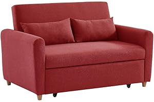 Vente-unique - Sofá Cama de 2 plazas de Tela Ayla - Rojo