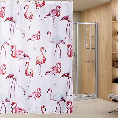 Charlesshunshun white shower curtain, pink flamingo pattern shower curtains mould proof resistant，waterproof 180*180CM， Christmas gift