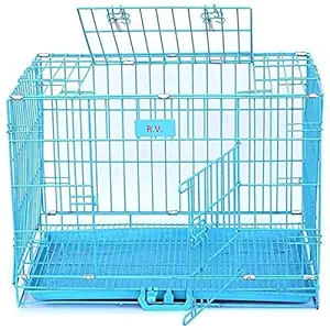 RvPaws Dog Cage Imported 30 Inch Double Door Medium with Removable Tray for Dogs and Rabbits (Blue)