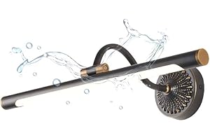 ACMHNC LED Spiegelleuchte Vintage Badezimmer Wasserdichte Spiegellampe Antik Messing Badlampe Schminktisch Wandleuchte 240° Winkel Einstellbar Schminklicht Neutral weiß 4000K,Schwarz,Ø100CM/20W