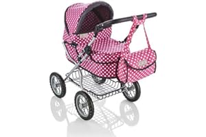 Molly Dolly Dolls Pram - Toy Pram With Adjustable Handle Height For 3-6 Year Old Girls - Baby Doll Pram For Girls Age 2 +
