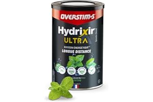 Overstim.s - Boisson énergétique Hydrixir Ultra (400g) - 3 sources de glucides - 4 électrolytes - 6 vitamines - BCAA + Glutamine - Bicarbonate de sodium - Saveur peu sucrée - Menthe
