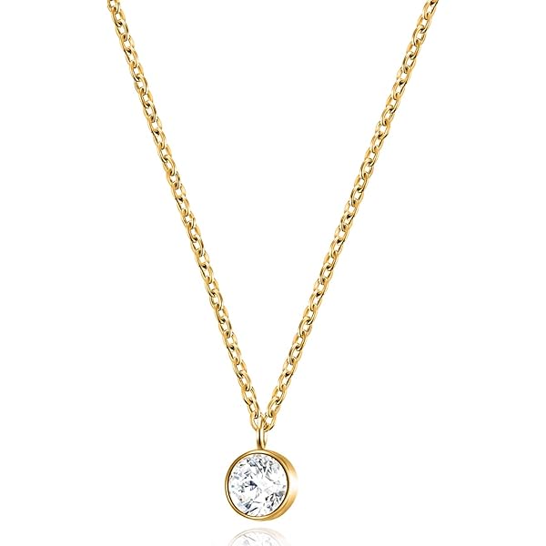 Solitaire halsketting voor dames, 5A ronde kubieke zirkonia