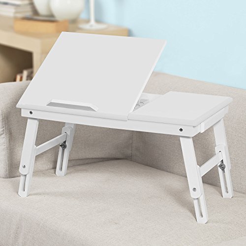 Betttisch, Laptoptisch, Klapptisch aus Holz, FBT02-W, weiß