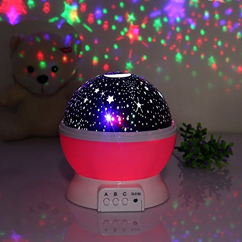 lederTEK, LED Baby Nachtlicht mit USB Kabel Batteriebetrieben Sternhimmel Sternenhimmel 4 LED 360 Grad (pink) - 3