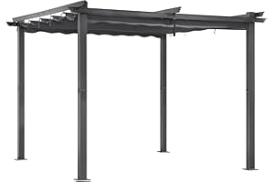 Angel Living 3 x 3M Aluminum Pergola with Retractable Canopy Roof for Outdoor Patio Garden BBQ Grey