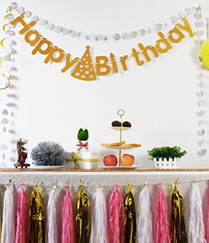 Koker Shiny Gold Letters Happy Birthday Garland Tassel - Unique Birthday Bunting Flag Garland With Personalized Cute Hanging Hat Kit