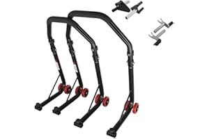 ‎SEFIS MOTO SEFIS D18 Motorradständer Set Vorder- und Hinterrad Motorradheber Serviceständer Front und Heck Motorrad montageständer ständer (Schwarz, V-Aufnahme / 2in1)