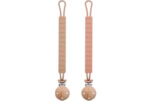 GOVVAY Attache Tetine Silicone, Lot de 2 Attaches Tétine pour Bébés Garçons et Filles, Douce Flexible Durable Pacifier Clip Chain (Abricot et Camée)