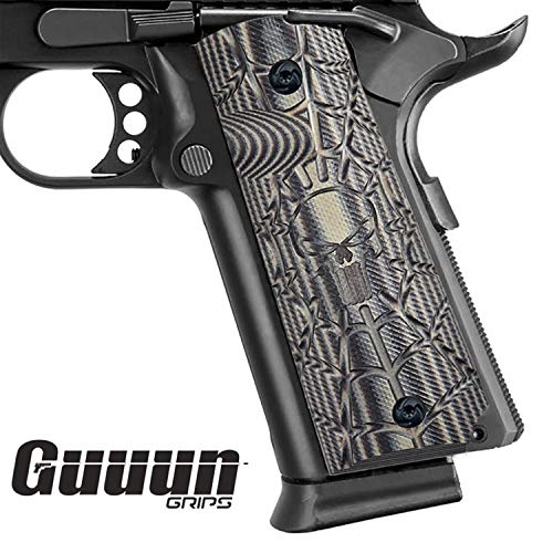 Guuun 1911 Grips Full Size Commander Government Pistol Grips, Custom Cobweb Skull Texture G10 Material Ambi Safety Cut Grip