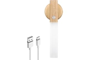 BUZUYIWAR Luminaire Applique Murale Bois Rechargeable USB Portable Lampe Sans Fil Détecteur de Mouvement Intérieur à Pile Rechargeable Magnetique pour Escalier Chambre Couloi Blanc Chaud [Classe énergétique A+]