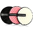 KAYIL 3 pcs Makeup Remover Pads | Reusable Soft Facial Cleaning Puffs | Washable Make Up Removing Cloth | Microfiber Towel (Black, Pink, White)