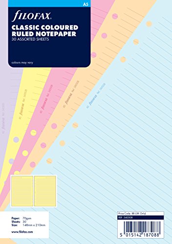 Filofax 340508 - Recambio de hojas para archivador (30 hojas tamaño A5, a rayas), varios colores