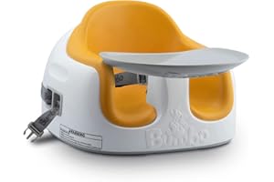 Bumbo Multi Seat - Asiento para Bebé 3 en 1 - Asiento de Suelo, Trona Portátil y Alzador de Silla para Comer - Bandeja Extaíble y Altura Ajustable - Color Amarillo