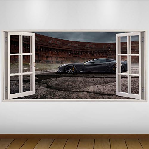 Black Car Ferrari Transport 3D Vinyl High-Quality Wall Decal Removable Sticker -140cm x 70cm (ref.s2999)