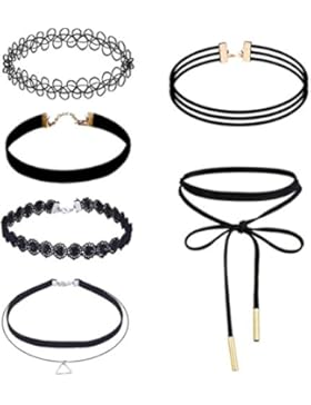 Sunnywill 6 Stück Choker Halskette Set Stretch samt klassische gotische Tattoo Spitze Choker für Frauen Mädchen...