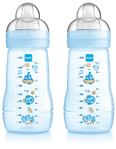 MAM Baby Bottle with Medium Flow Teat 270 ml (2 pack Blue)
