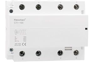 Heschen Contacteur AC domestique CT1-100, 4 pôles normalement ouverts, tension de bobine AC 220 V/240 V, montage sur rail DIN 35 mm