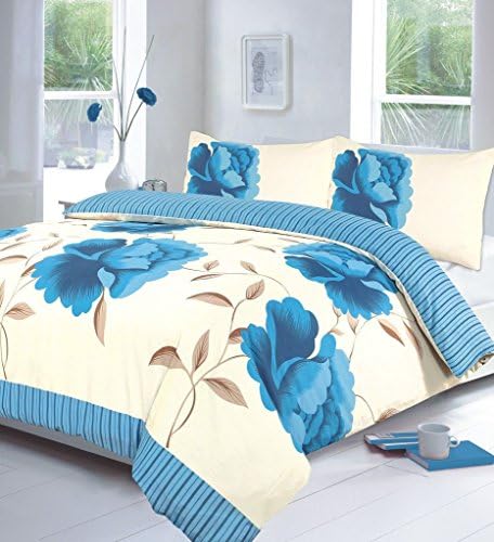 Duvet cover set floral printed quilt polycotton bedding new (Rosaleen Teal, Double)