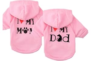 DERUILA Small Dog Sweater i Love Mommy Dog Clothes I Love My Mom|Dad Hoodie Pet Puppy Sweater for Small Dogs Girl Boy (M)