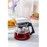 Orret Home Heat Resistant Borosilicate Glass Teapot with Self Strainer, Stylish Design (900 Ml)