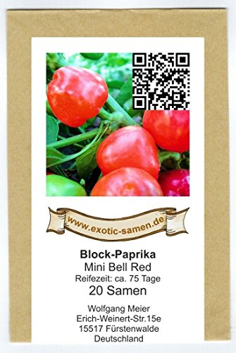 Snack Paprika – Mini Blockpaprika für Balkon und Terrasse – süß und mild – Mini Bell rot – 20 Samen - 2