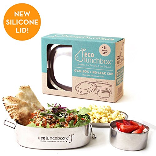 ECOlunchbox Oval, 2-teilige Brotdose aus Edelstahl mit separater, auslaufsicherer Runddose | Lunchbox | Bento Box