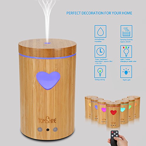 Tomshine 160LM Bambus Luftbefeuchter Holzmasserung Aroma Diffusor Humidifier mit Fernbedienung 7 Lichtfarben, Niedrigwasserschutz,4 Zeiteinstellung für Yoga Kinderzimmer Schlafzimmer Krankenhaus Büro - 7