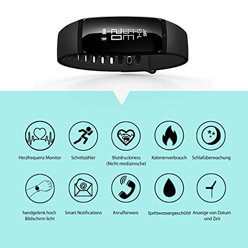 Riversong Fitness Tracker Fitness Armband Smart Fitness Uhr Activity Tracker mit 0.87 Zoll OLED Display, Gesundheits- Herzfrequenz Monitor, Blutdruckmessung Armband, Anruf/ SMS Erinnerung für Android 4.4 oder höher / IOS 8.0 oder höher und Bluetooth 4.0 oder höher, Spritzwassergeschützt - 2