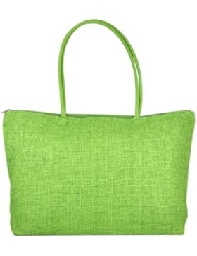 Gleader Damen Stroh Weberei-Sommer-Strand-Einkaufstasche Einkaufstasche mit Reissverschluss Reisen-hellgruen